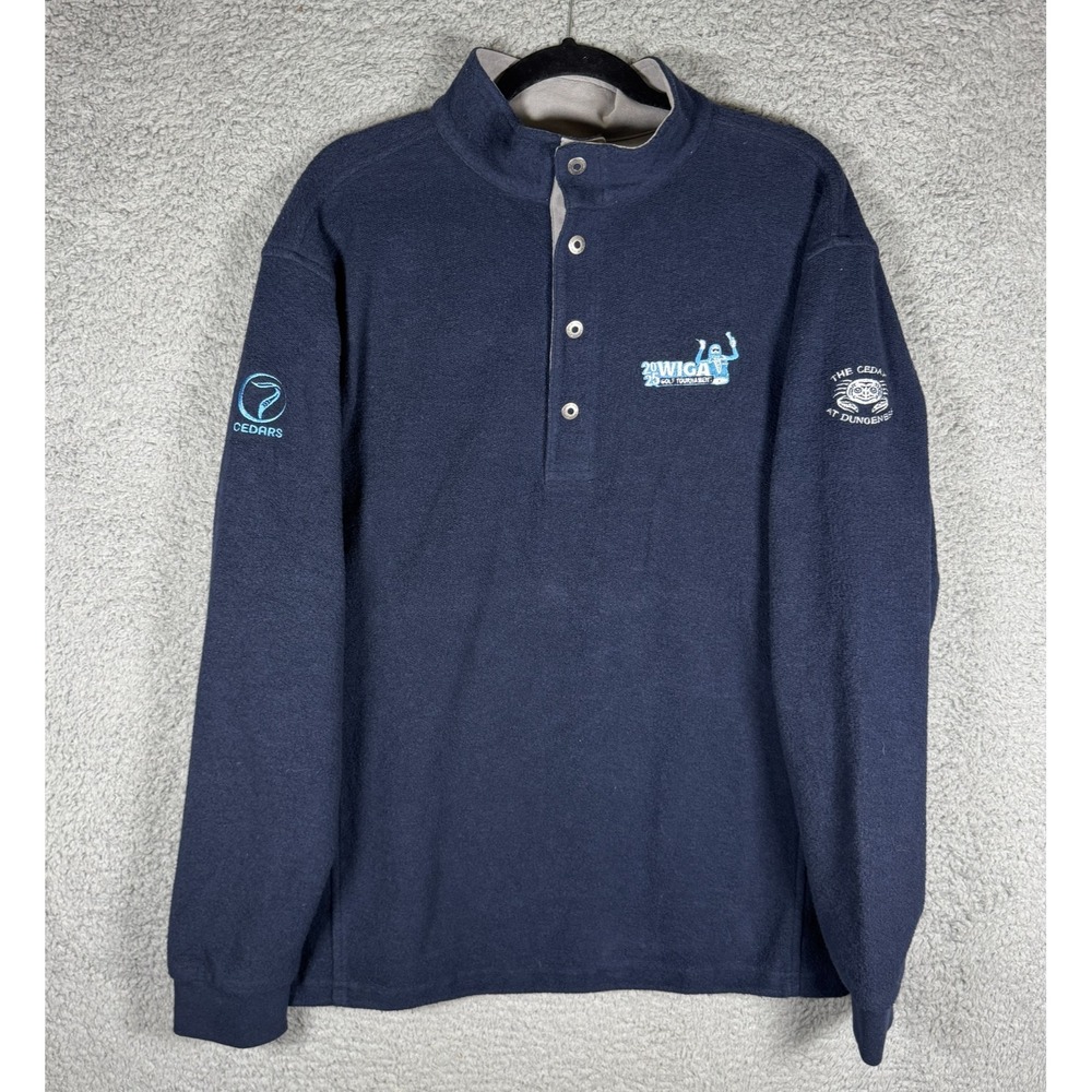 Straight Down Sweatshirt Golf Mens XL Blue Snap Button Pullover Made in USA WIGA